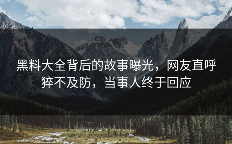 黑料大全背后的故事曝光，网友直呼猝不及防，当事人终于回应