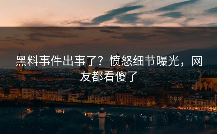 黑料事件出事了？愤怒细节曝光，网友都看傻了