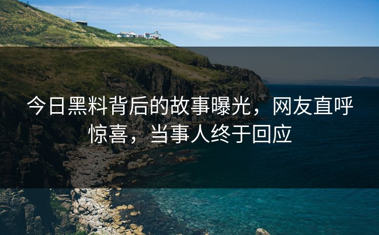 今日黑料背后的故事曝光，网友直呼惊喜，当事人终于回应