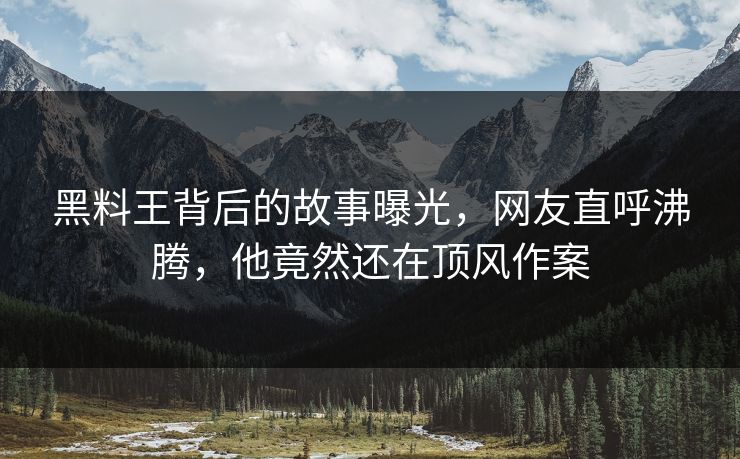 黑料王背后的故事曝光，网友直呼沸腾，他竟然还在顶风作案