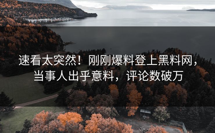 速看太突然！刚刚爆料登上黑料网，当事人出乎意料，评论数破万