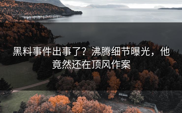黑料事件出事了？沸腾细节曝光，他竟然还在顶风作案